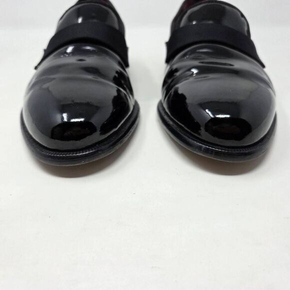 SALVATORE FERRAGAMO BLACK PATENT LEATHER BANDED TUXEDO LOAFER MENS 7.5 EE WIDE - Picture 2 of 10